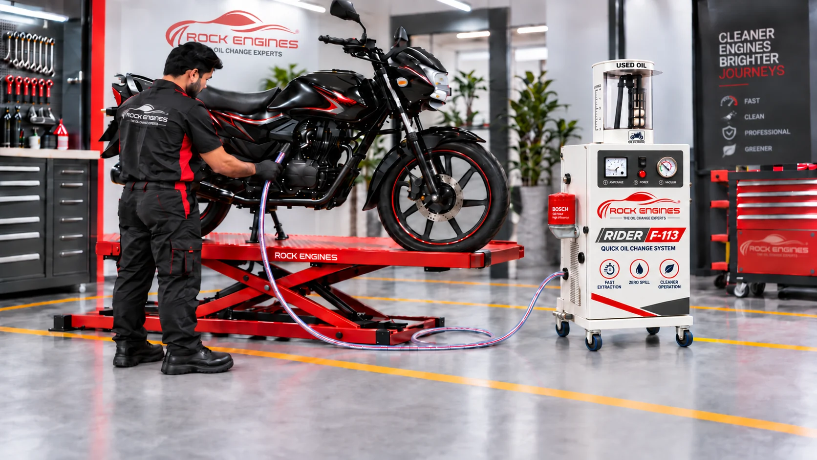 Machine oil change with a clean floor